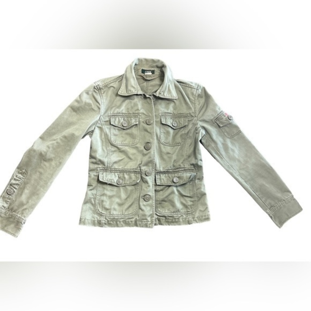 J. Crew Womens Military Army Green Cotton Utility Cargo Pockets Jacket Size XS